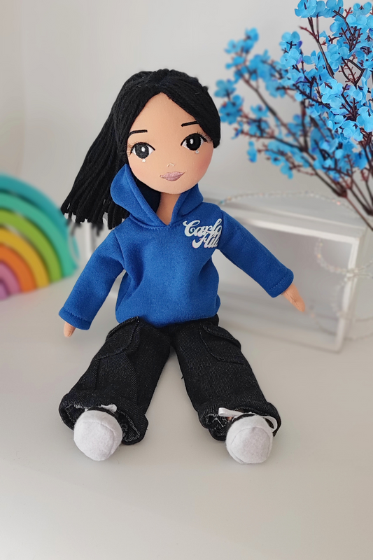 Conjunto Sudadera Azul + Vaquero cargo negro: Carla Flila