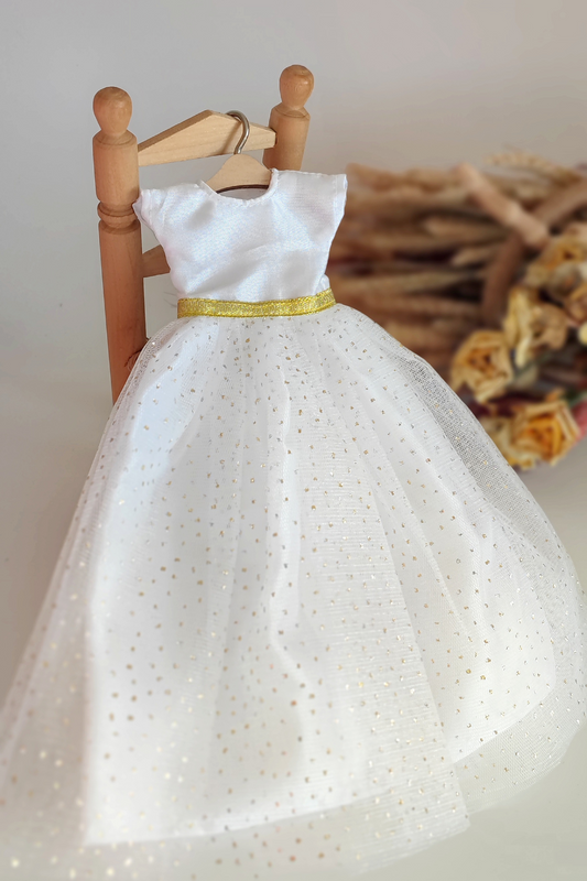 Vestido Fiesta blanco y oro